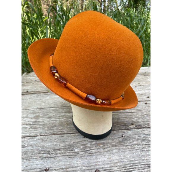 Vintage 1960s Wool Felt Bucket Hat Beaded Band Mr Johns Classic - Picture 12 of 14